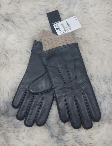 NWT NORDSTROM MEN'S LEATHER GLOVES 100% CASHMERE LINING RIBBED KNIT CUFF  SZ M  - Picture 1 of 4