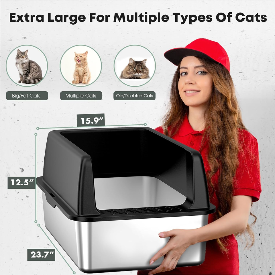 Stainless Steel Litter Box,Extra Large XL Cat Litter Box with High