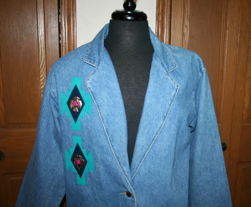 Women's Native American Southwestern Denim Field Jacket M/L SUNBELT Blazer - Image 3 of 4