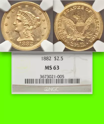 1882 NGC MS63 4,000 Minted █ Pop. 11/14 ☗ Gold $2.50 Quarter Eagle