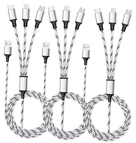 Multi Charging Cable, 5ft 3Pack Multi Charger Cable Nylon Braided Multiple USB