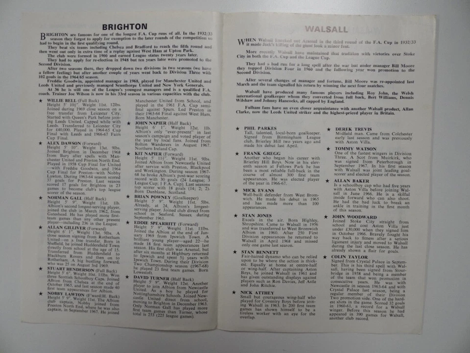 BRIGHTON v WALSALL | 1969/1970 | FA CUP R2 2ND REPLAY | 15 DEC 1969 |@ FULHAM FC - Image 3 of 3