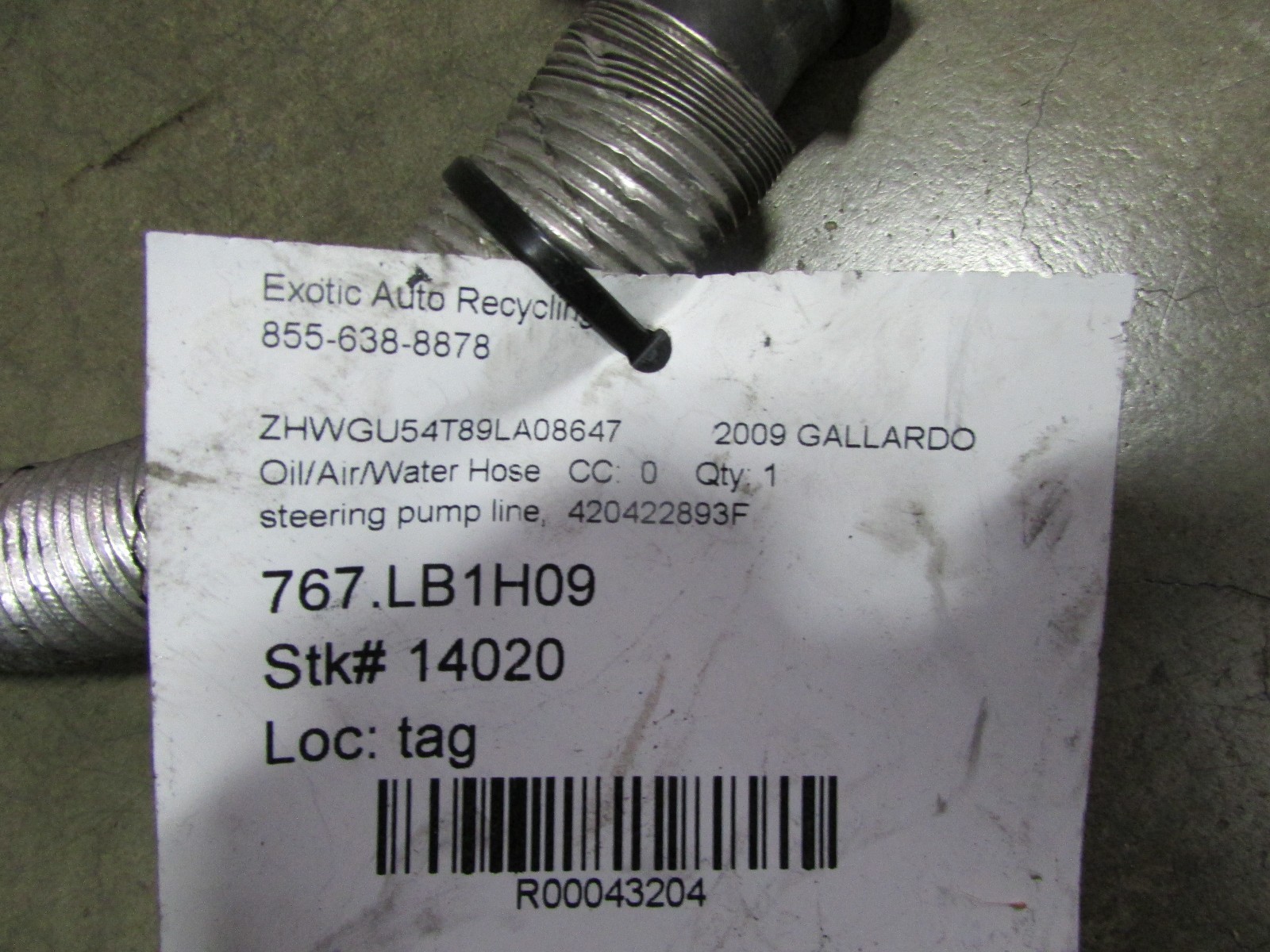 Lamborghini Gallardo LP550, 560, 570, Power Steering Pump Line, Used, 420422893F