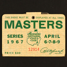 1967 Augusta Masters Badge Ticket Golf w Original Spectator Message Gay Brewer