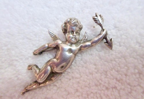 Spilla Angelo Cupido Argento Sterling Vintage Cherubino San Valentino Amore Molto Fine! - Foto 6 di 11