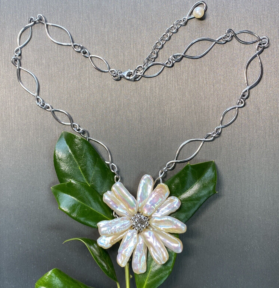 Iridesse by Tiffany Biwa Pearl HUGE Flower Pendant Sterling Silver