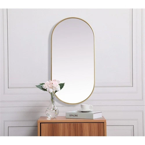 Elegant Decor Asha 24x48" Oval Modern Metal Wall-Mounted Mirror in Brass - Picture 3 of 11