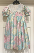 VTG RUTH OF CAROLINA Dress - Cotton/Poly Short Sleeve Pastel Floral Empire, Sz 5