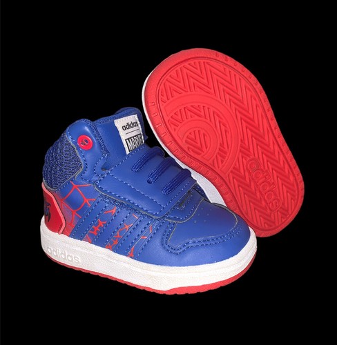 Adidas Hoops Marvel Spiderman Sneakers Blue & Red Shoes TODDLER US Size 4K - Picture 1 of 12