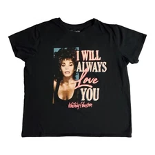 Whitney Houston Short Sleeve T-Shirt Women's XL Black I Will Always Love You  