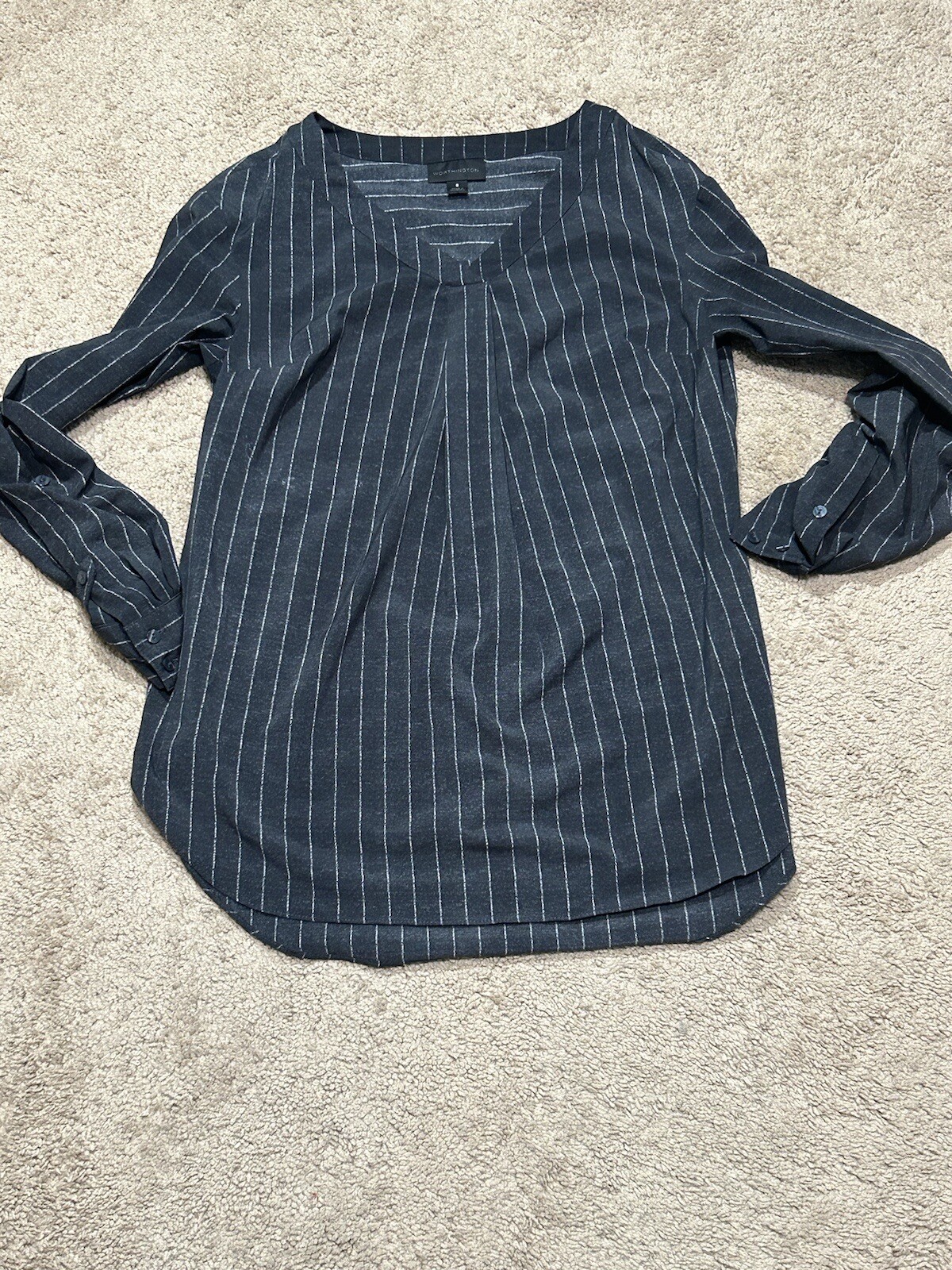 Worthington Womens Shirt Size Small Multicolor Striped Classic Dressy Comfort