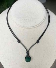 Emerald Green Recycled Glass Bead Adjustable Black 1.5mm Cord Necklace