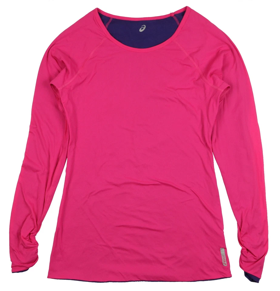 Camisa feminina ASICS Foxford reversível manga longa tamanho M média rosa roxa corrida - Imagem 3 de 4