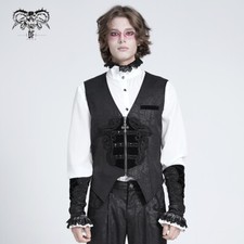 Devil Fashion Men Black Gothic Vintage Patterned Zip Front Waistcoat Slim Vest