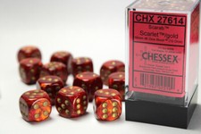 Chessex 27614 Scarab  16mm d6 Scarlet  /gold Dice Block   12 dice 