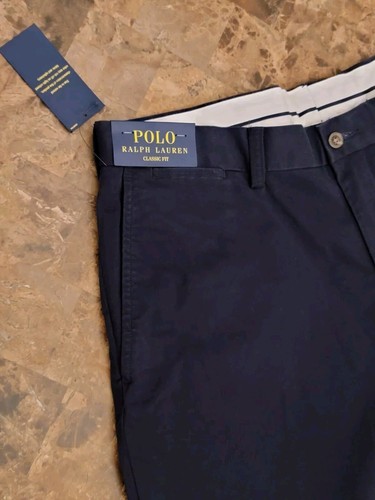 Neu Polo Ralph Lauren klassische Passform vorne flach Baumwolle Chinohose marineblau 35 x 32 - Bild 4 von 15