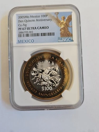2005 Quijote 100p Pf 67 Ngc Unc Mexico  Silver Center .925