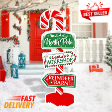 5 Pieces Christmas North Pole Yard Signs Xmas Hanging Street Sign Winter Party Y