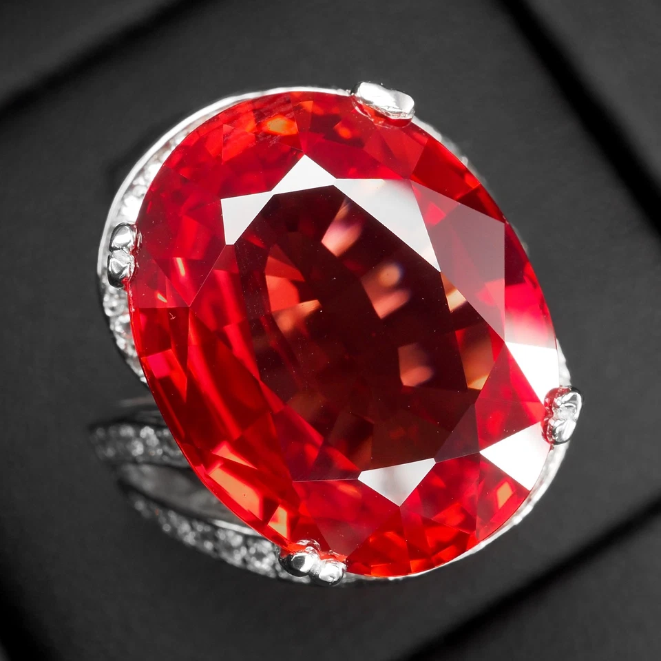 Anelli fatti a mano in argento sterling 925 ovale in tormalina rossa vivace... - Immagine 2 di 4