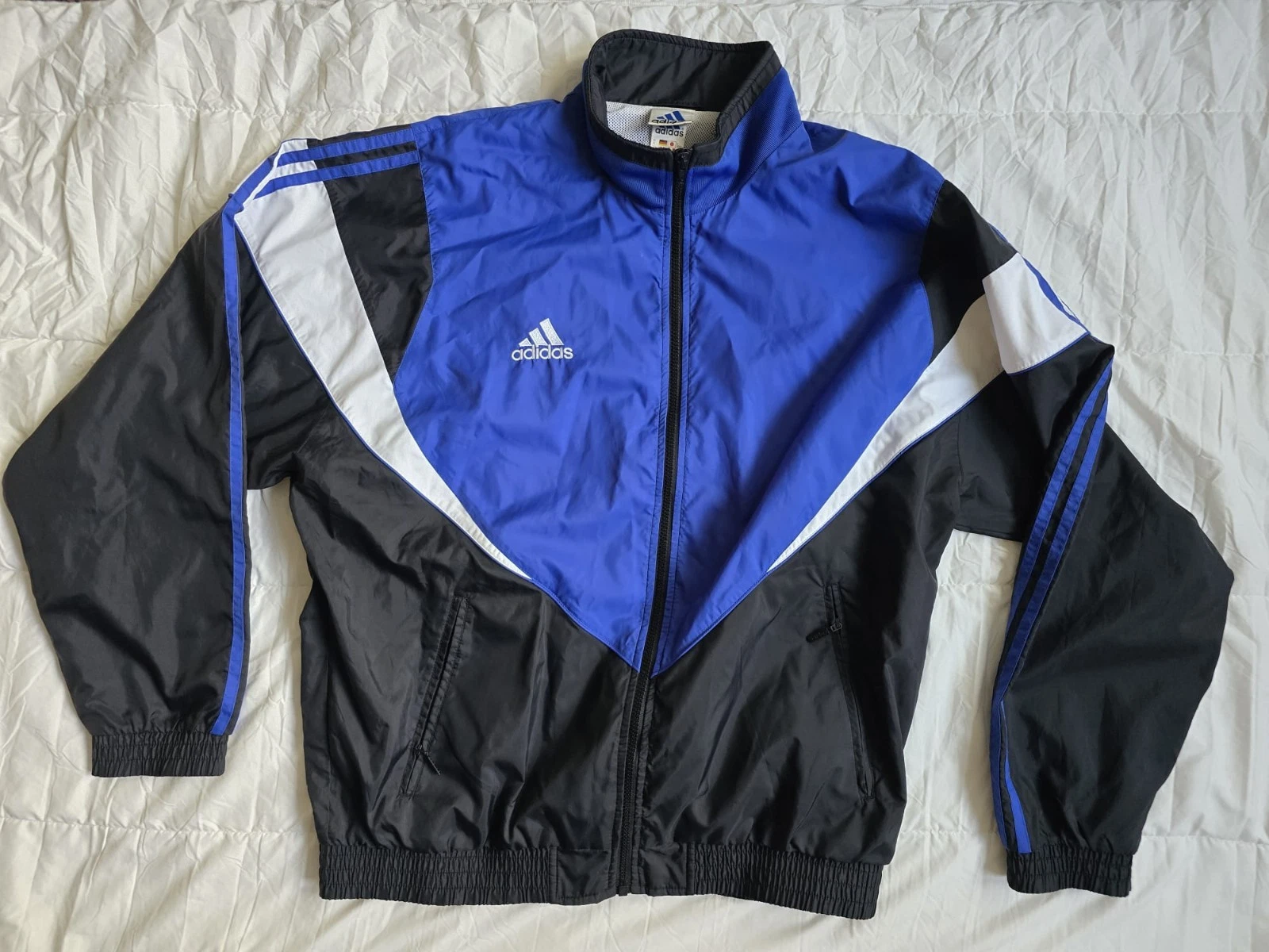 Vintage Adidas 1999 Track Jacket Windbreaker Blue Black White Size L 90s image 1