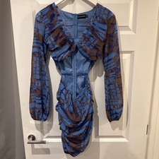 Pretty Little Thing Women’s Blue Patterned Cutout Ruched Mini Dress Size 6
