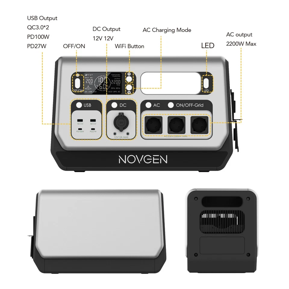 Novgen NOVB2048 Mobile Balkonkraftwerk Batteriespeicher 800W/2200W/2048Wh - Bild 2 von 4