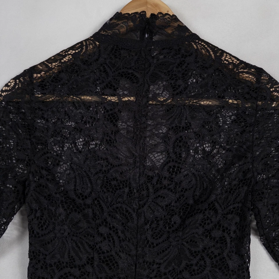 Express Lace Midi Dress Size 0 Black Mock Neck Cocktail Party Elegant - Image 4 of 4