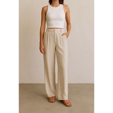 Fashion Nova Pants Women's Size Large Beige Soft Boho Wide Leg Trouser High Rise