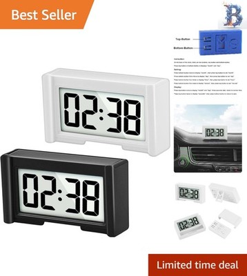 Elegant Mini Clock for Car Dashboard   Jumbo LCD Time Display & Adhesive, 2PCS