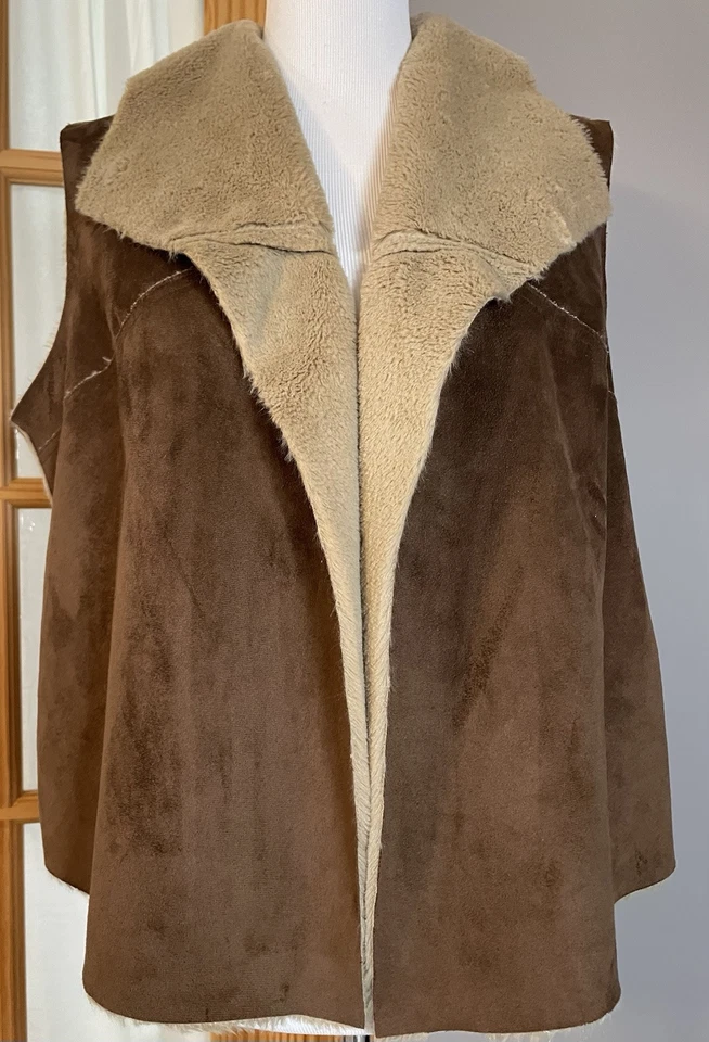 Y2K Women’s Faux Suede Vest Jacket PXL Penny Lane Faux Suede Fur Boho Hippie - Image 2 of 4