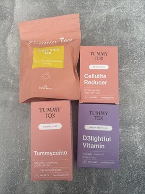 Tummy Tox Abnehm-Paket Daily Kick Tea, Cellulite Reducer, Tummyccino, D3 Vitamin