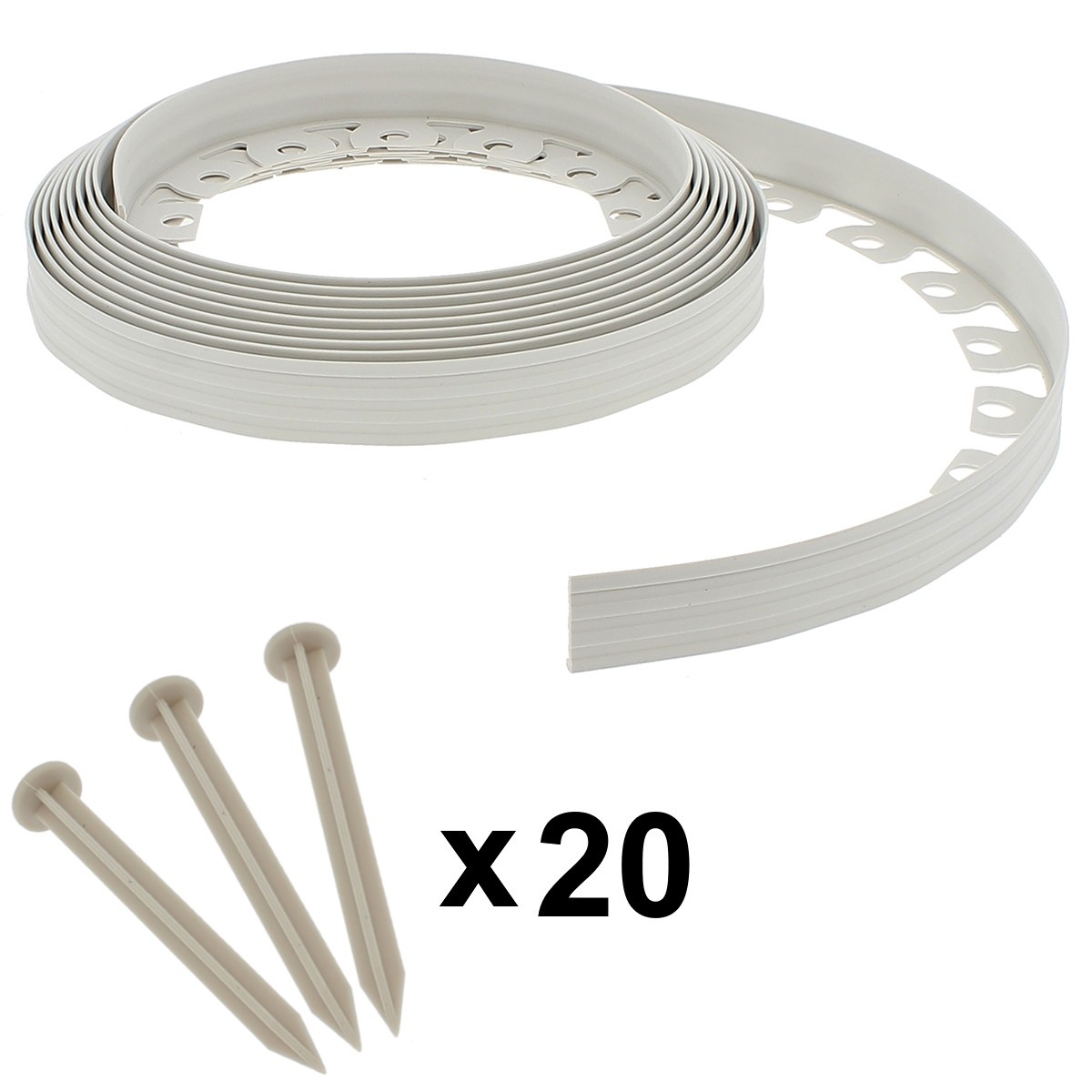 Bordure de jardin blanche flexible 4cm x 10m avec 20 piquets pour délimitation de pelouse
