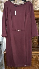 NWT Talbots Size 16 Burgundy Sheath Dress Long Sleeves