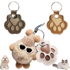 4Pcs Pet Hair Storage Keychain Cat Paw Shaped Leather Dog Fur Memorial Collectio