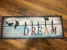 Hobby Lobby “Dream” Wooden Sign Farmhouse Style Birds Clothespins 32”x12”