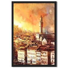 Sunset Cityscape Framed Canvas Print Vintage Wall Art Home Decor