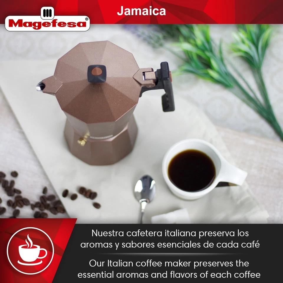 Cafetera espresso Jamaica marrón con estufa, olla moka italiana de 12 tazas (20 oz) para... Foto 4 de 4