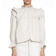Isabel Marant Tedy Linen High-Neck Ruffle Top Long Sleeve Size 34 (US XS)