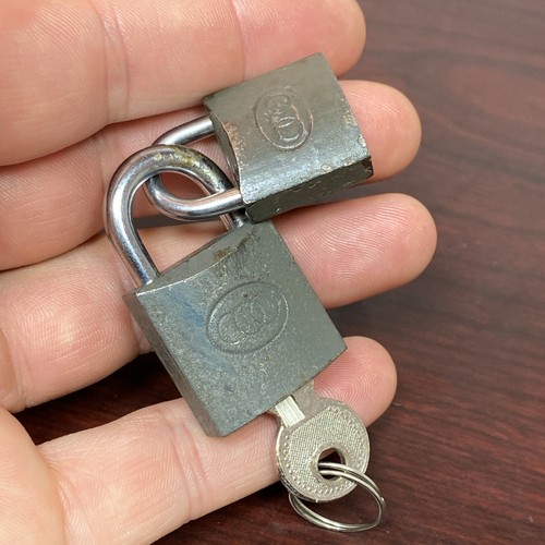 Vintage Lot 2 Tri Circle 000 Logo Brand Padlock Security Lock w/ 1 Key 2 Sizes