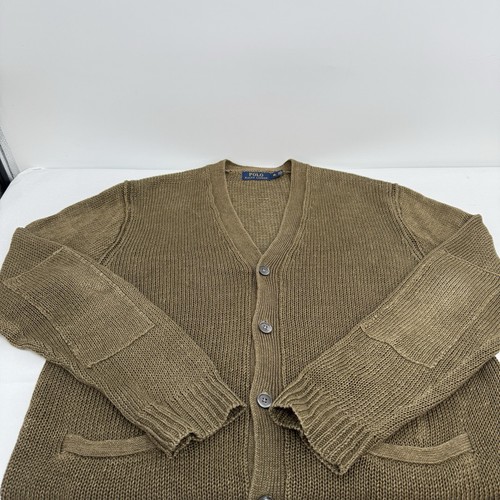 Polo Ralph Lauren Mens Elbow Patch Cardigan sz XL Linen Italian thread