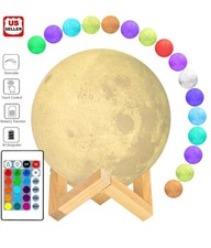 Lámpara de Luna Impresa en 3D Luz de Luna USB LED Luz de Noche Táctil Cambio de Color 15cm