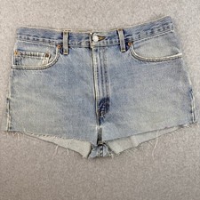 Vintage Levis 505 Cut Off Denim Shorts Light Wash USA Made Womens 34 High Rise