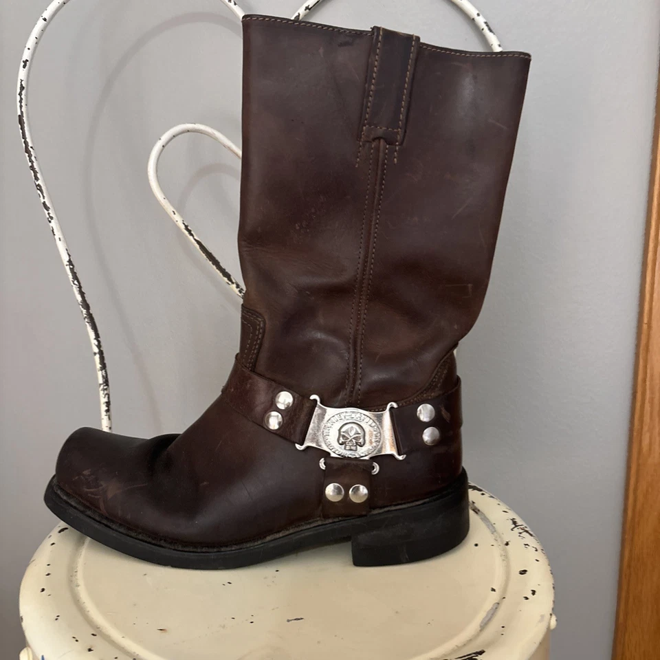 Botas de cuero Harley-Davidson para hombre. Marrón con hebilla plateada talla 10 Foto 2 de 4