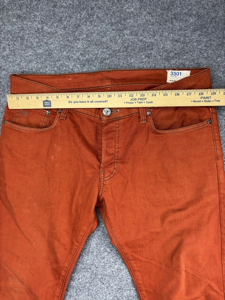 Pantalones de mezclilla G-Star RAW 3301 para hombre 34x34 naranja óxido botón mosca 5 bolsillos clásicos Foto 3 de 4