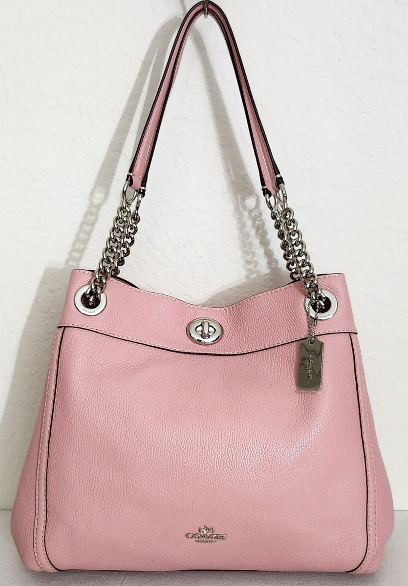🌞COACH NY 36855 TURNLOCK EDIE SILVER CHAIN PINK LEATHER SHOULDER