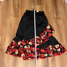 Black and Red Floral Flamenco Skirt