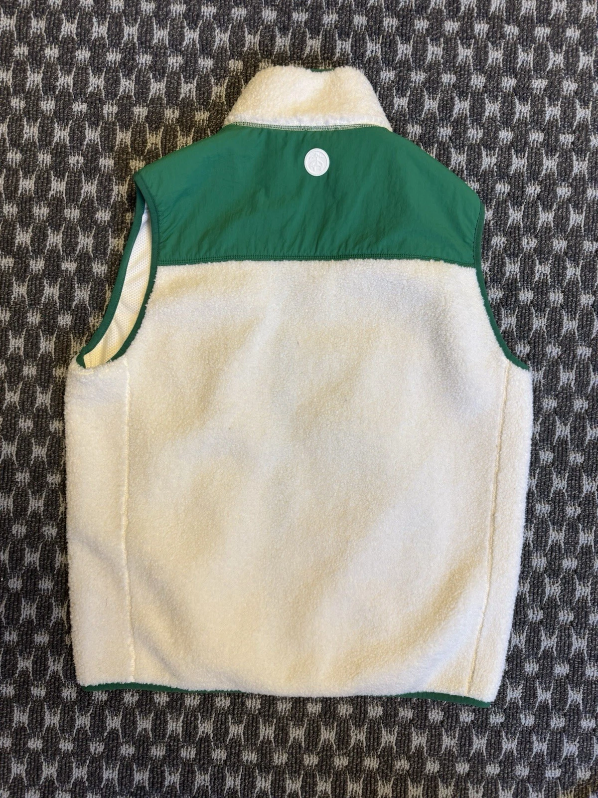 Brooks Brothers Ivory/Green Fleece Vest Full Zip Stand-Up Collar Pockets Men L - product detail image 5