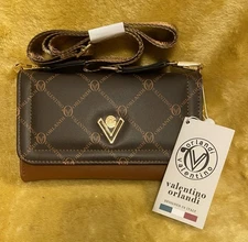 Valentino Orlandi 2-Tone Brown Crossbody Purse All over Print. Style V-3000 NWT
