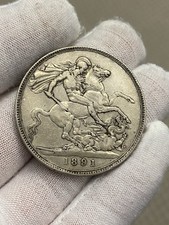 1891 Victoria Silver Crown Coin Great Britain UK