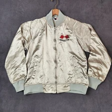 Vintage Corvette Mid America Bomber Jacket Medium Satin Silver Embroidered Flags